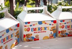 Bear Birthday Party Favor Box Label, Editable Gable Box (Digital Item)