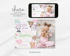 Bear Birthday Invitation with Photo, Editable (Digital Item)