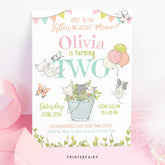 Kitty Cat 2nd Birthday Invitation, Kitten Garden Party (Editable Digital Template)