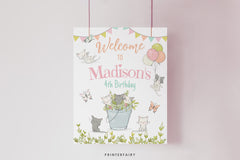 Kitten Garden Birthday Welcome Sign, Editable Cat Party Decor (Printable)