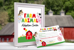 Farm Animal Adoption Party Set, Sign & Certificate (Digital Download)