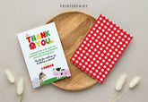 Farm Birthday Thank You Card, Animals, Barnyard Party (Instant Download)