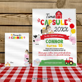 Farm First Birthday Time Capsule Sign, Barnyard Animals (Editable Digital Template)