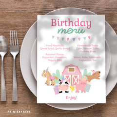 Farm Birthday Menu, Editable Barnyard Party Sign (Digital Download)