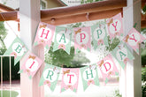 Farm Birthday Banner, Pink Barnyard Animals, Editable Flags (Digital Download)