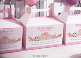 Farm Birthday Party Favor Box Label, Pink Barnyard Animals (Editable Template Download)