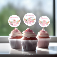 Farm Birthday Party Cupcake Toppers, Girl Barnyard Animals (Digital Download)