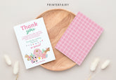 Farm Birthday Thank You Card, Pink Barn, Animals (Instant Download)