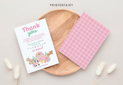 Farm Birthday Thank You Card, Pink Barn, Animals (Instant Download)