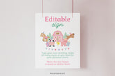 Farm Birthday Sign, Cute Animals, Pink Barnyard Party (Editable Digital Download)