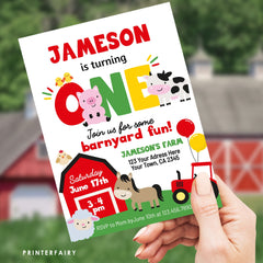 Farm Animals 1st Birthday Invitation Template (Digital Download)