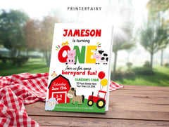 Farm Animals 1st Birthday Invitation Template (Digital Download)
