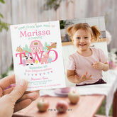 Farm 2nd Birthday Invitation with Photo, Pink Barnyard (Digital Download)