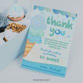 Ice Cream Birthday Thank You Card, EDITABLE (Digital Download)