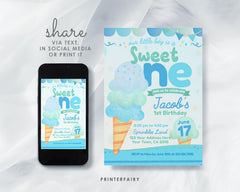 Ice Cream First Birthday Invitation, Editable Summer Party (Digital)