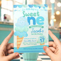 Ice Cream First Birthday Invitation, Editable Summer Party (Digital)
