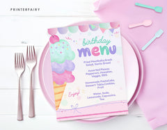 Ice Cream Birthday Menu Table Sign, Editable (Digital Download)