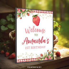 Strawberry Welcome Sign, Fruit Birthday Party Decor (Digital Download)