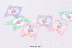 Ice Cream Birthday Banner, EDITABLE, Add your own wording, Instant Download