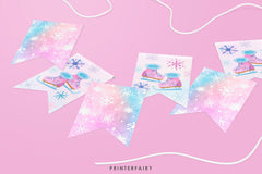 Ice Skating Birthday Banner, Winter Wonderland Party Decor (Digital Download)