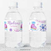 Ice Skating Birthday Water Bottle Label, Winter Wonderland Decor (Editable, Instant Download)