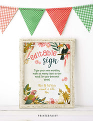 Tropical Birds Birthday Party Sign, Luau Decoration (INSTANT DOWNLOAD)