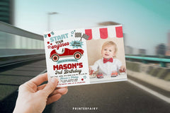 Race Car Birthday Invitation with Photo, Editable Racing Party (Printable)