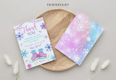 Ice Skating Thank You Card, Winter Wonderland, Snowflake Birthday (Printable, Instant Download)