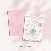 Kitty Cat First Birthday Invitation, Kitten Garden Party (Editable Template)
