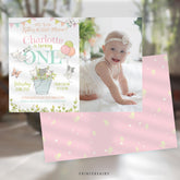 Kitty Cat First Birthday Invitation with Photo, Kitten Garden Party (Printable)