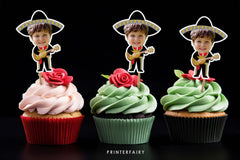 Personalized Mariachi Cupcake Toppers, Mexican Fiesta Birthday (Digital)