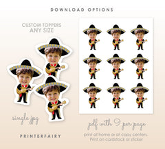 Personalized Mariachi Cupcake Toppers, Mexican Fiesta Birthday (Digital)