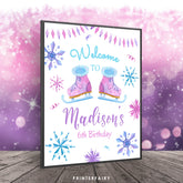 Winter Wonderland Birthday Welcome Sign, Ice Skating Party (Printable, Instant Download)