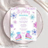 Ice Skating Birthday Party Menu, Winter Wonderland Decor (Editable, Printable)