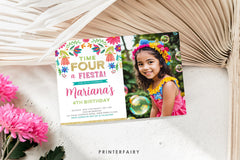 Floral Fiesta 4th Birthday Invitation with Photo (Digital Download)