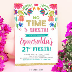 Mexican Floral Fiesta 21st Birthday Invitation (Editable Digital Item)