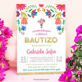 Floral Fiesta Bautizo Invitation, Editable Spanish Invite (Digital Download)