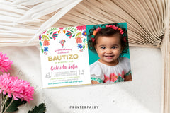 Floral Fiesta Bautizo Invitation with Photo (Digital Download)