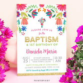 Floral Fiesta Baptism Birthday Invitation, Editable Cinco de Mayo Invite (Digital)