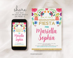 Mexican Fiesta Graduation Invitation, Floral, Editable (Instant Download)