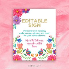 Mexican Fiesta Sign, Editable Floral Party Decoration (Digital)