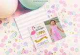 Flamingo Birthday Invitation with Photo, Editable Template (Digital Download)