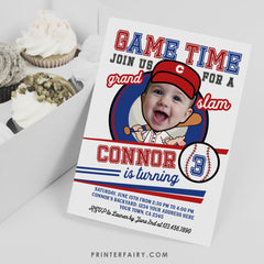 Baseball Photo Birthday Invitation, Grand Slam Theme (Digital)