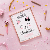 Kitty Cat Birthday Welcome Sign, Editable Digital Sign (Instant Download)