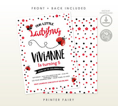 Ladybug Birthday Invitation, Spring Party (Editable Digital Download)