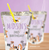Puppy Birthday Drink Pouch Label, Editable Pet Adoption Party (Digital)