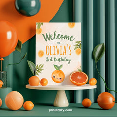 Sweet Orange Birthday Welcome Sign, Editable Template (Digital Download)