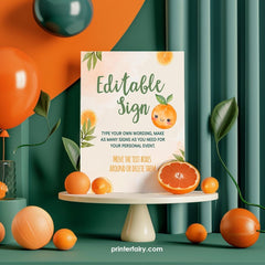 Sweet Orange Birthday Party Editable Sign (Digital Download)