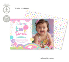Two Sweet Photo Invitation, Candyland 2nd Birthday (Digital)