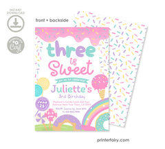 Candyland Third Birthday Invitation, Rainbow Sprinkles (Editable)